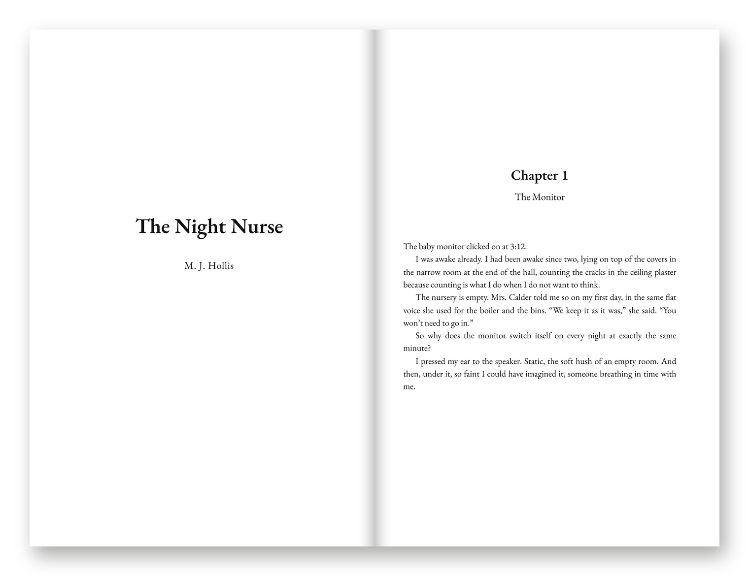 An open paperback interior: title page and chapter one